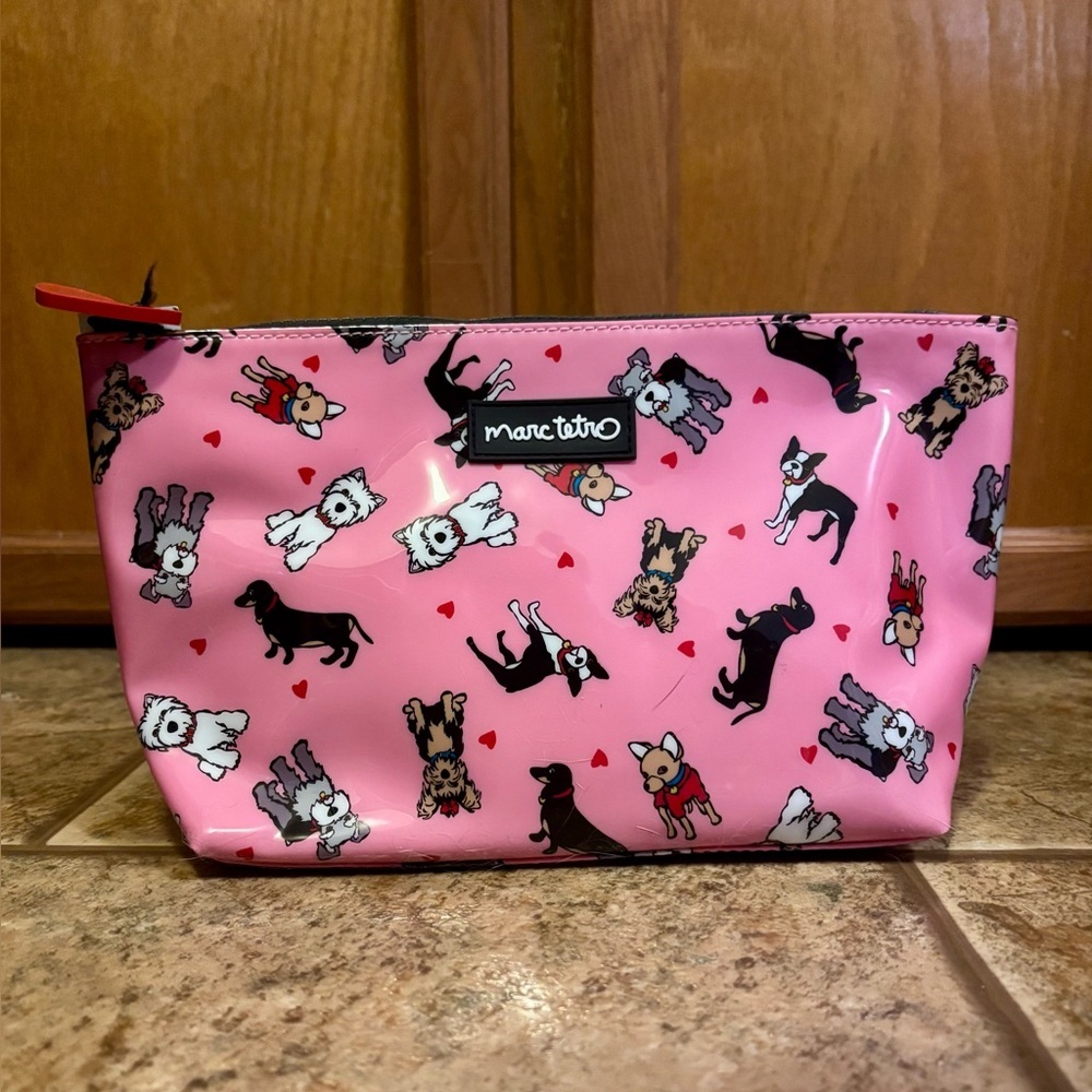 NWT Marc Tetro Pink Dog Print Cosmetic Pouch
